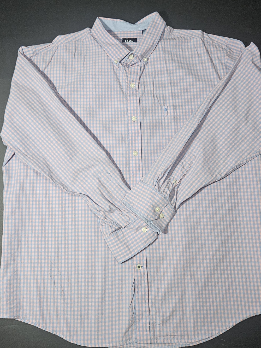 Mens IZOD Long Sleeve Button Down Shirt Pink Blue Gingham Plaid Check - Size XXL